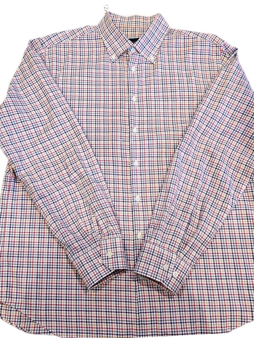 Scott Barber Men's XL Multicolor Plaid Button Down Shirt 100% Cotton Long Sleeve
